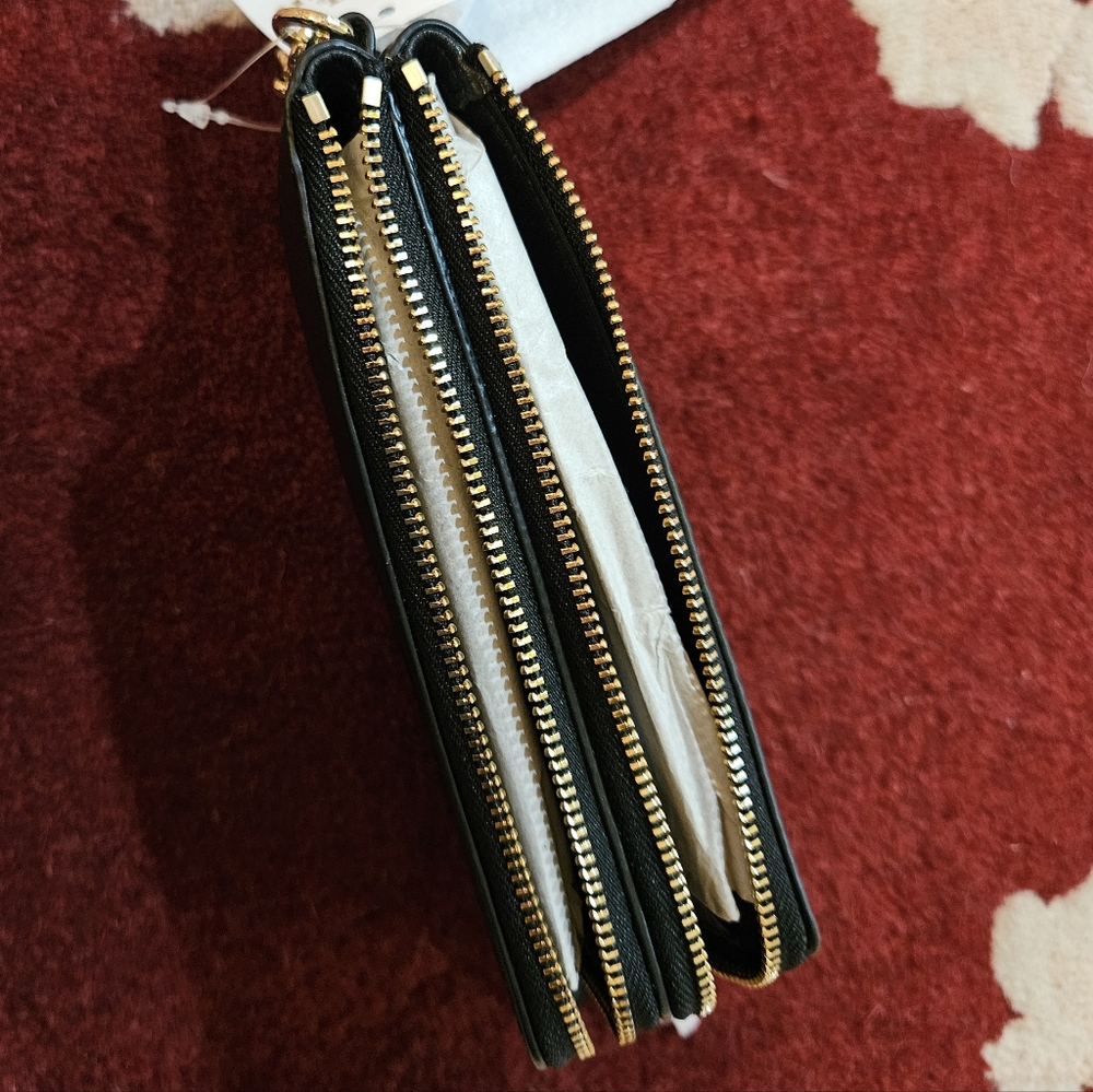 Coach Double Corner Zip Wallet Embossed Black Pebble Leather Gold Tone Hdwr NWT - Picture 8 of 16